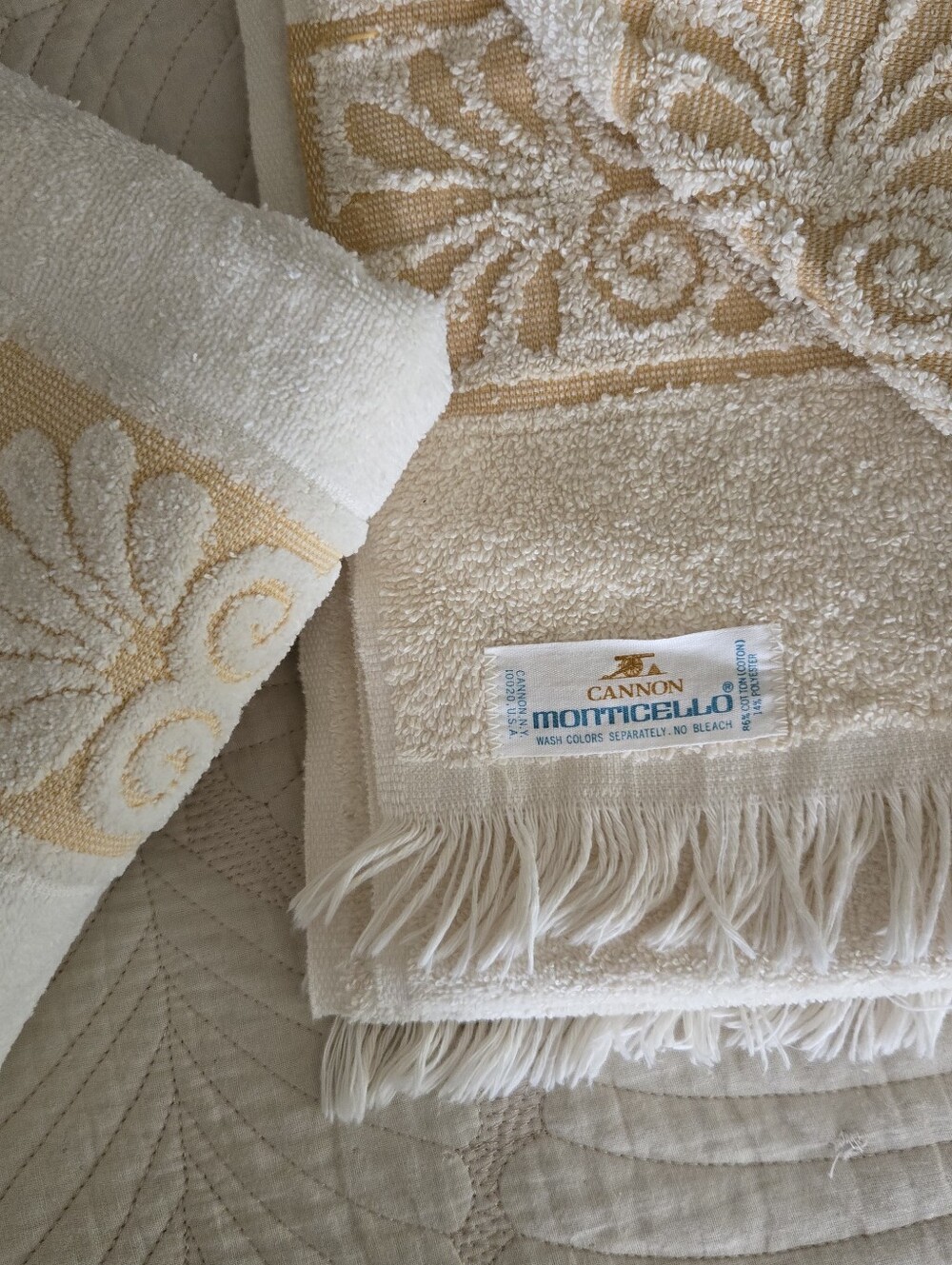 Cannon Monticello Cream and Gold Decorative Fringe Bath Towels